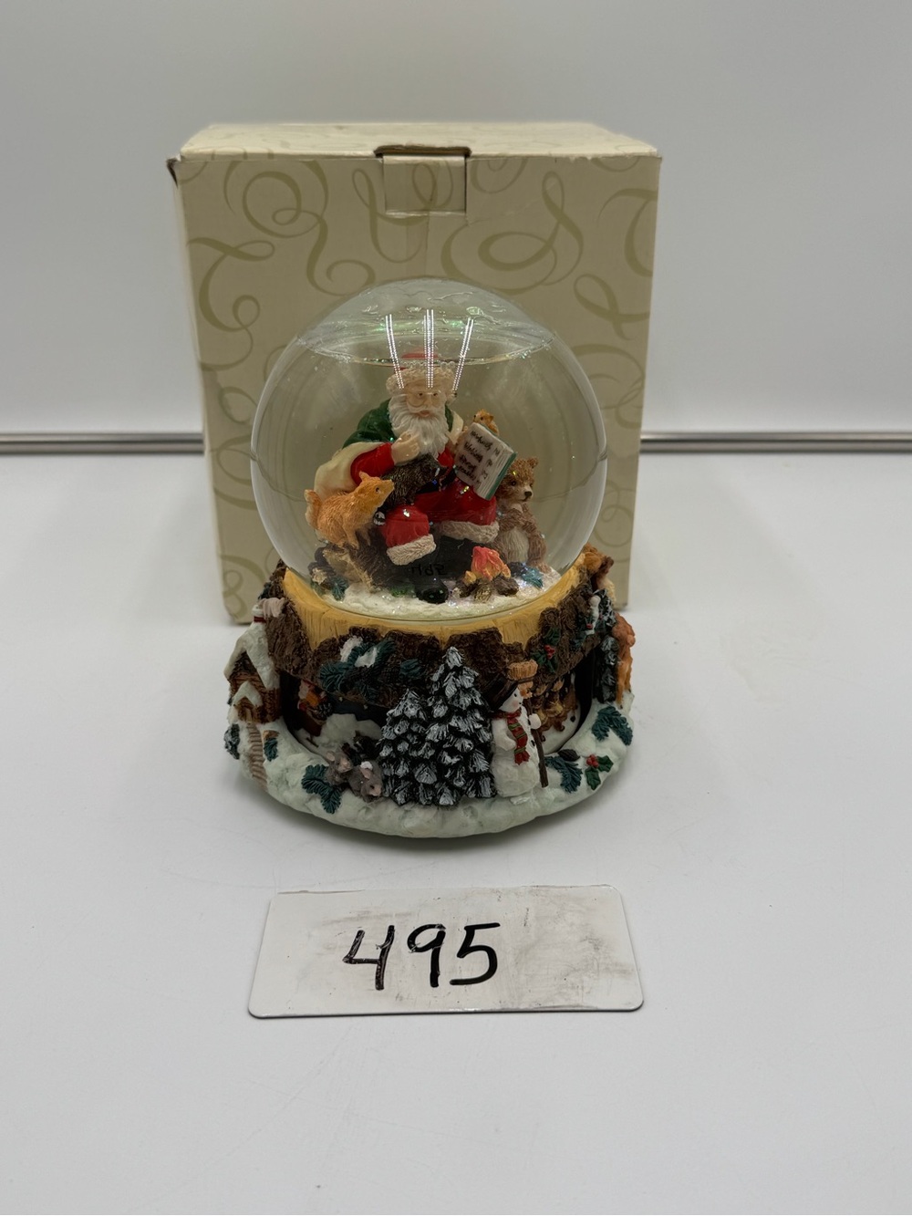 Vintage 1999 Santa Reading to Woodland Animals Musical Snow Globe Water Globe